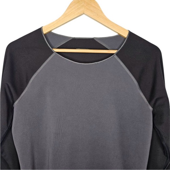 Oiselle Black and Gray Long Sleeve Tee-thumb holes, raglan sleeve, warm - Picture 2 of 7
